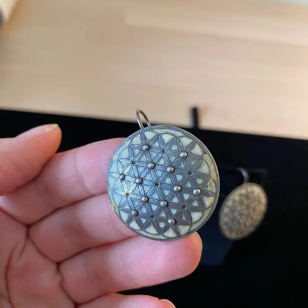 Vintage Enamel Flower of Life Agatha Paris Clip-on Earrings